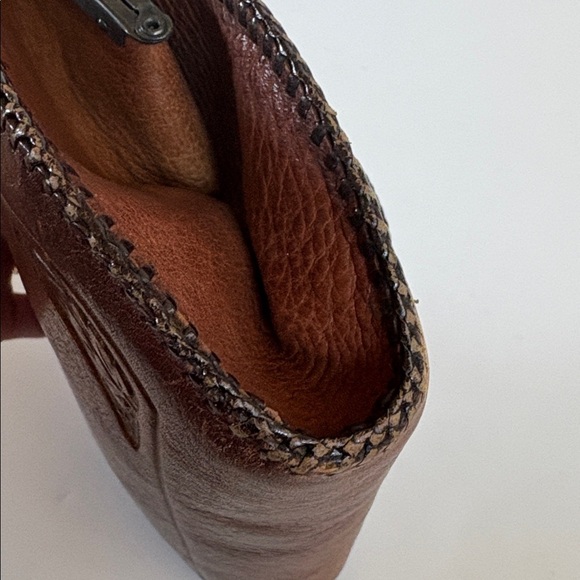 Antique embossed brown leather mini purse patented 1918. Clean. Embossed floral - Picture 9 of 16